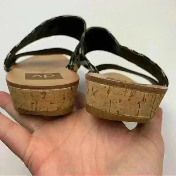 DV dolce Vita womens sandals size 7 black white Aztec strappy cork wedges - Picture 6 of 12